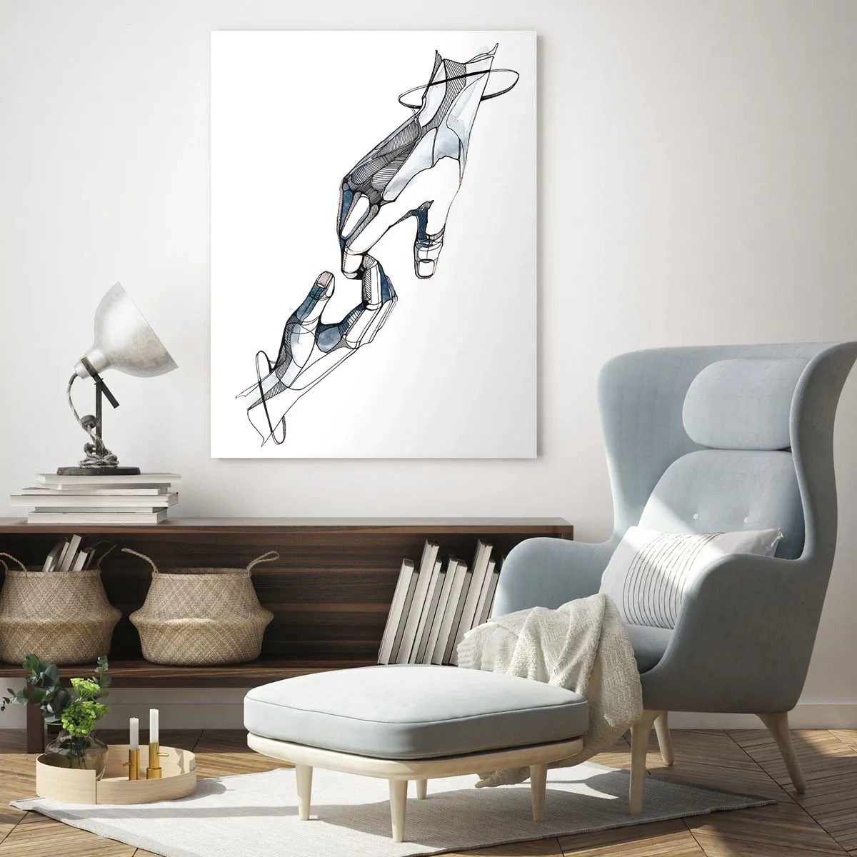 Quadro su vetro - Illustrazione artistica di due mani in stile astratto - 50x70cm - Buon gesto - Decorazione murale moderna per soggiorno e camera da letto ARTTOR