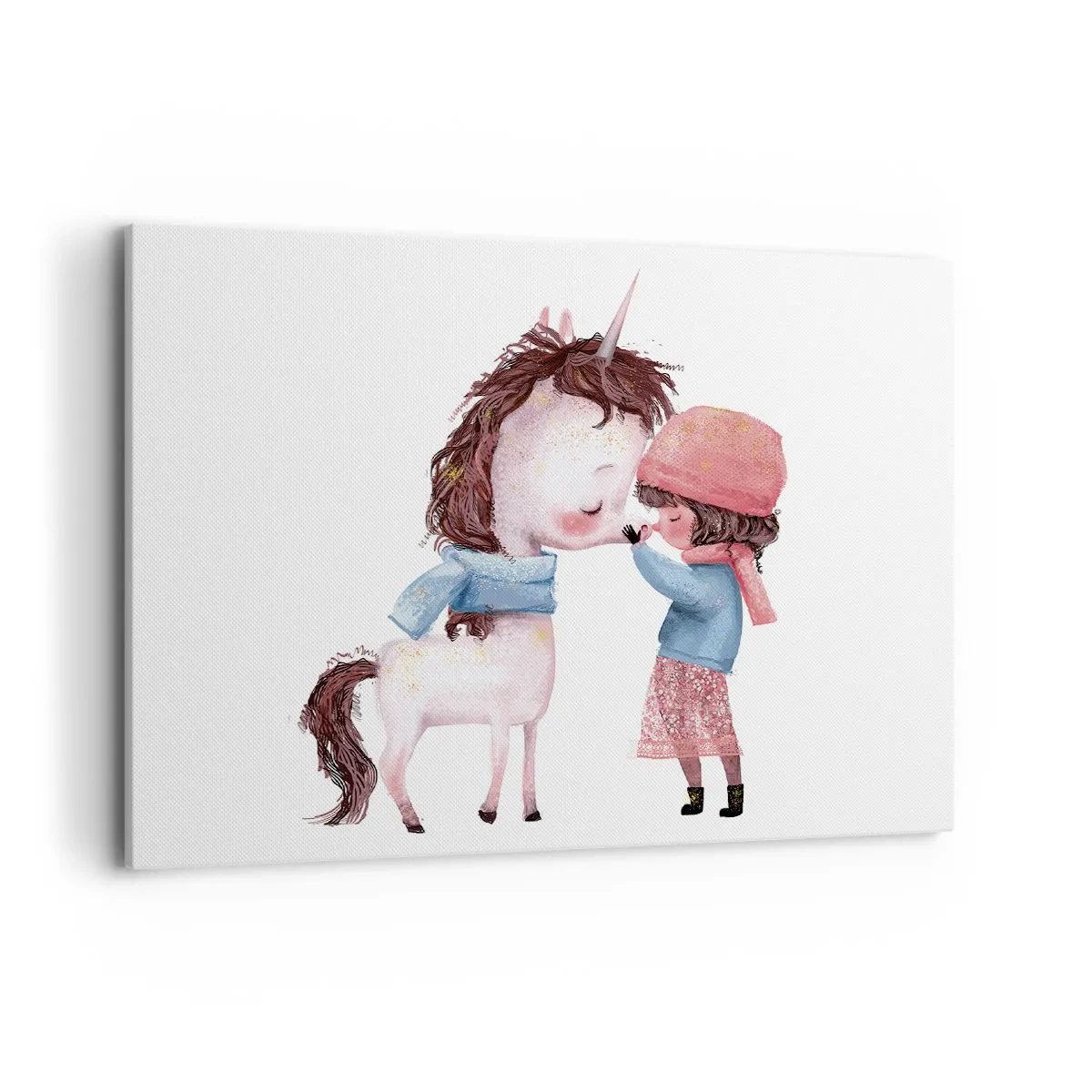 Quadro su tela - Stampe su Tela - Una ragazza e un unicorno in uno scenario invernale - 100x70cm - Racconto d'inverno - Decorazione murale moderna per soggiorno e camera da letto ARTTOR