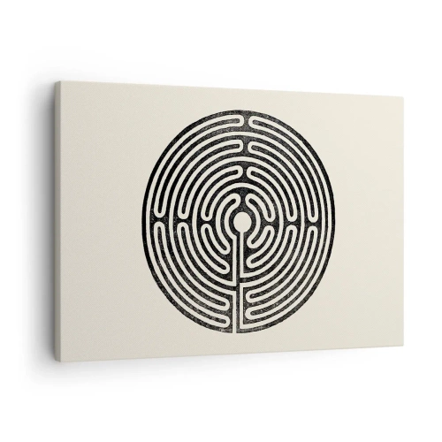 Quadro su tela - Stampe su Tela - Labirinto circolare bianco e nero su sfondo chiaro - 70x50cm - Ordine misterioso - Decorazione murale moderna per soggiorno e camera da letto ARTTOR