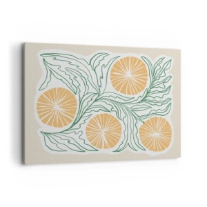 Quadro su tela - Stampe su Tela - Un motivo arancione minimalista con foglie verdi - 100x70cm - Etnicamente con una nota di astrazione - Decorazione murale moderna per soggiorno e camera da letto ARTTOR