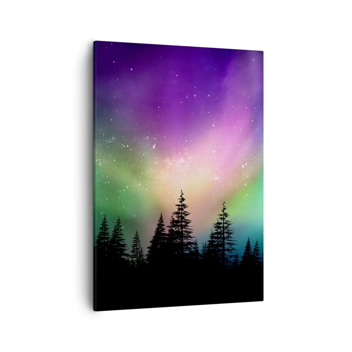 Quadro su tela - Stampe su Tela - Aurora boreale su una foresta con cielo stellato - 50x70cm - Magia bianca - Decorazione murale moderna per soggiorno e camera da letto ARTTOR