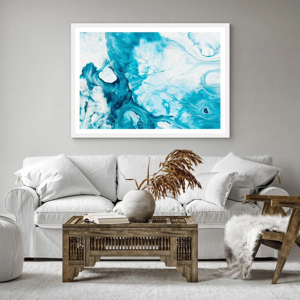 Poster in cornice bianca - Concerto di blu - 30x30 cm