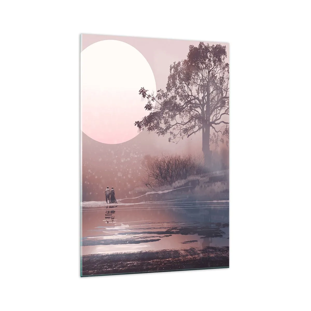 Quadro su vetro - Scena romantica con la luna e un albero in riva all'acqua - 70x100cm - Meraviglie della notte - Decorazione murale moderna per soggiorno e camera da letto ARTTOR