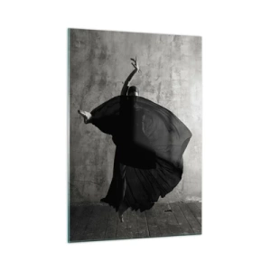 Quadro su vetro - Silhouette in bianco e nero di una ballerina in posa dinamica - 50x70cm - Fasce piene di passione - Decorazione murale moderna per soggiorno e camera da letto ARTTOR