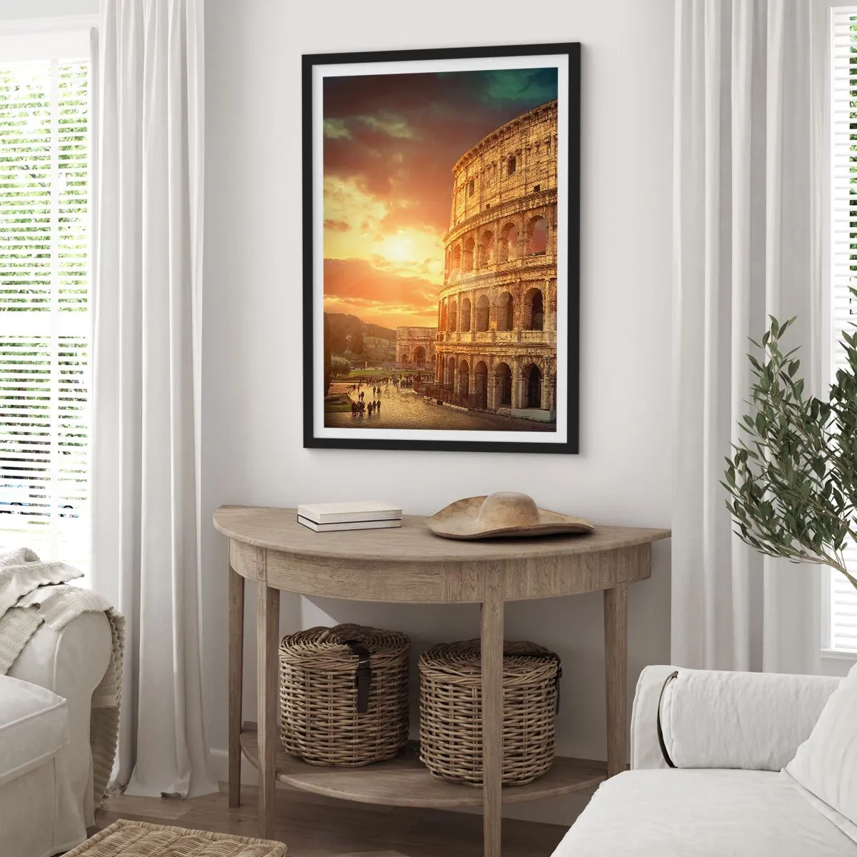 Poster in cornice nera - Il Colosseo a Roma al tramonto - 50x70cm - Impressione colossale - Decorazione murale moderna per soggiorno e camera da letto ARTTOR