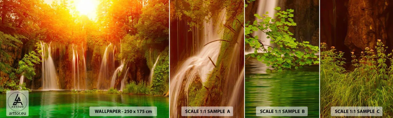 Campione Di Fotomurale Standard Eco - Al sole e all'ombra - Paesaggio, Cascata, Croazia - 100x30 cm