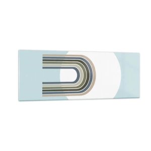 Quadro su vetro - Una composizione minimalista con un cerchio e delle linee su uno sfondo pastello. - 140x50cm - Attrazione irresistibile - Decorazione murale moderna per soggiorno e camera da letto ARTTOR