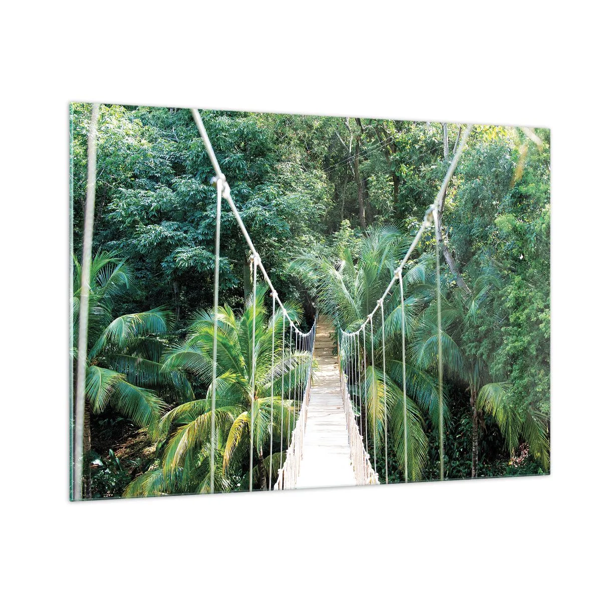 Quadro su vetro - Ponte sospeso in una foresta tropicale - 100x70cm - Welcome to the jungle! - Decorazione murale moderna per soggiorno e camera da letto ARTTOR