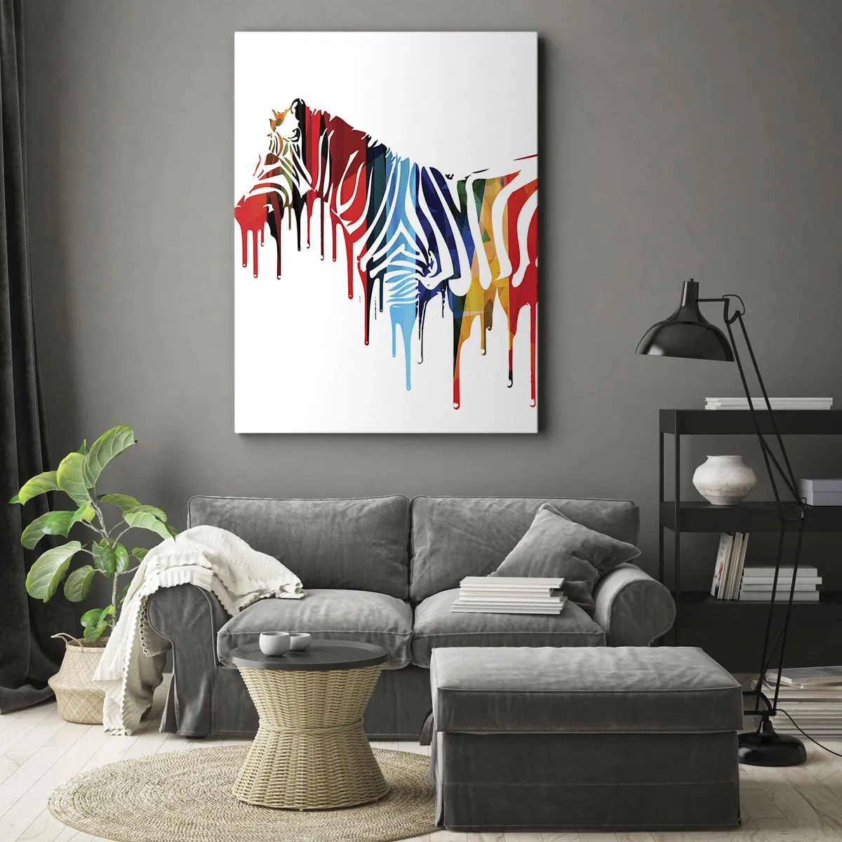 Quadro su tela - Stampe su Tela - Zebra astratta in colori vivaci con effetto vernice - 50x70cm - Non solo bianco e nero - Decorazione murale moderna per soggiorno e camera da letto ARTTOR