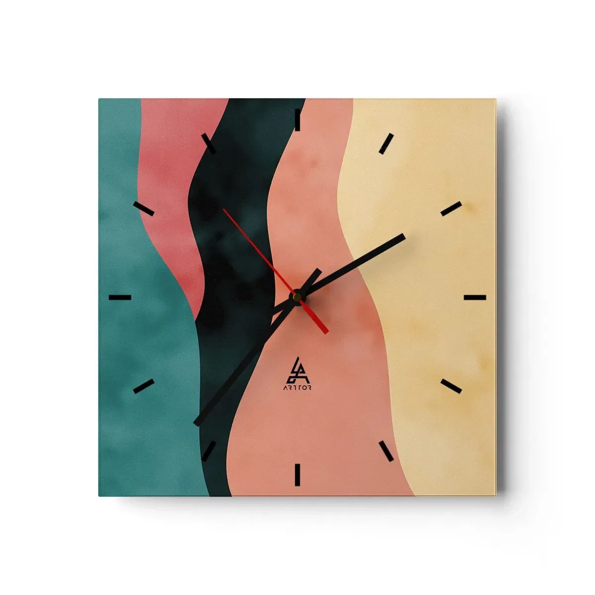 Orologio da parete - Orologio in Vetro - Onde astratte in colori pastello - 30x30cm - Difformità conforme - Decorazione murale moderna per soggiorno e camera da letto ARTTOR
