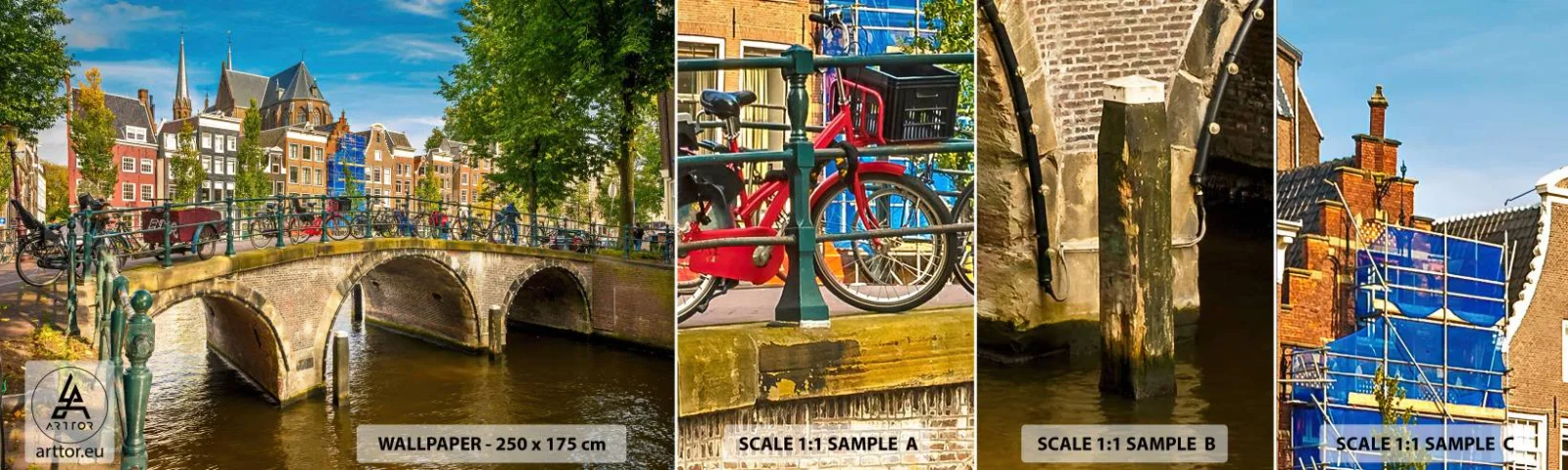 Campione di Fotomurale Adesivo Deluxe Sticker - La primavera sul canale - Città, Amsterdam, Architettura - 100x30 cm