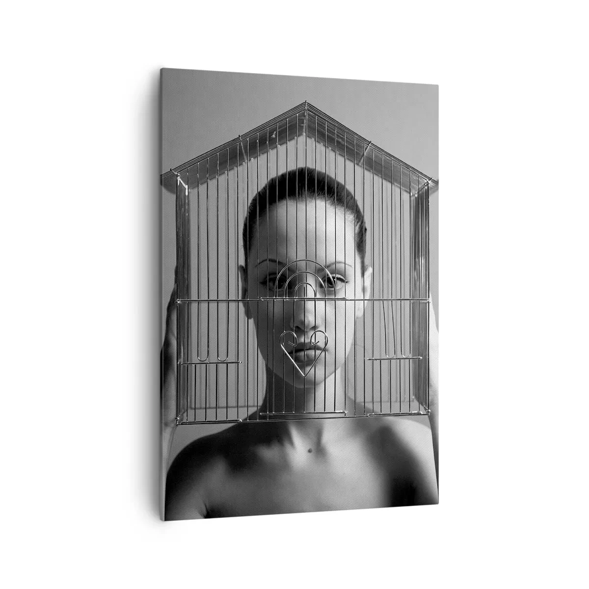 Quadro su tela - Stampe su Tela - Donna dietro una gabbia in stile surreale - 70x100cm - Ritratto un po' surreale - Decorazione murale moderna per soggiorno e camera da letto ARTTOR