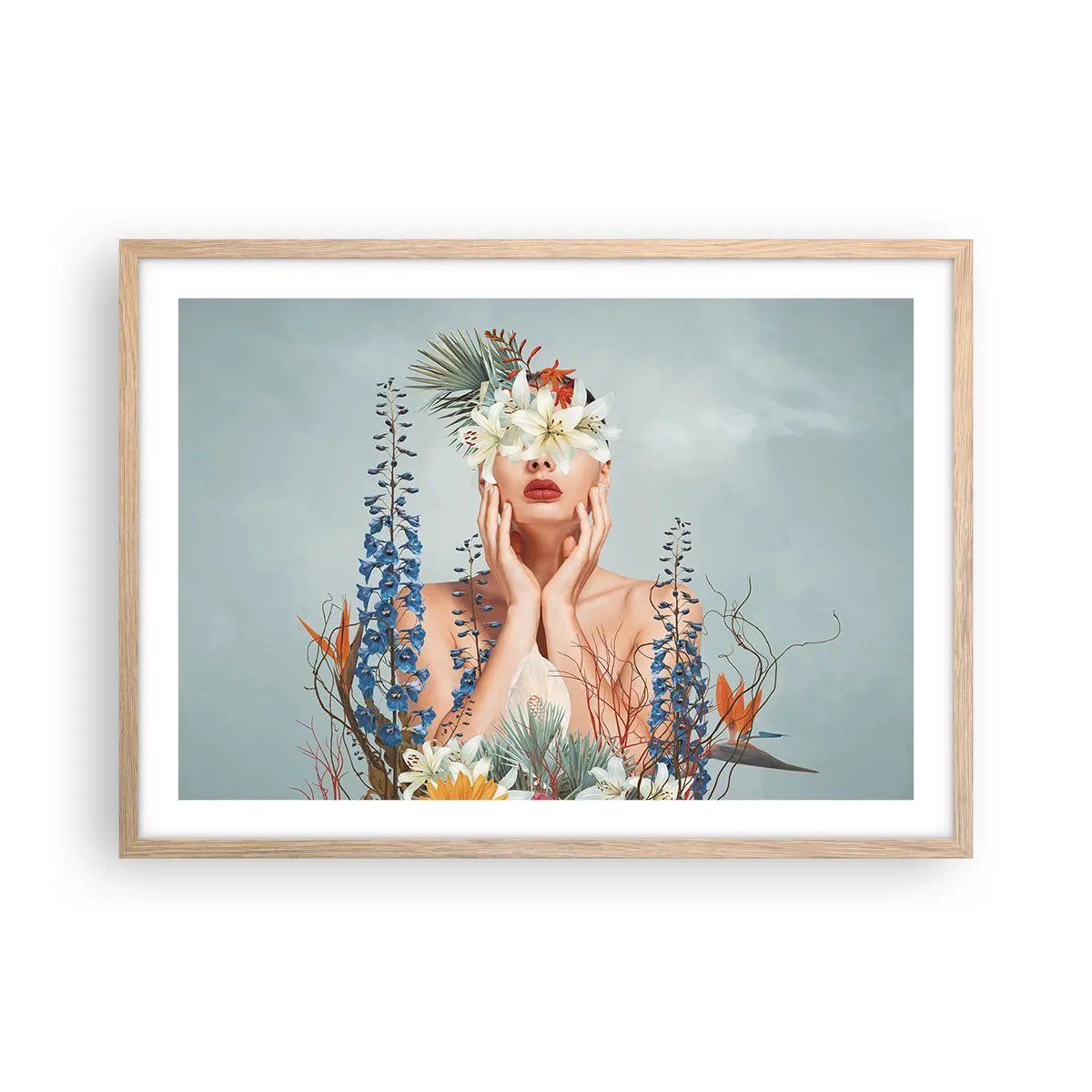 Poster in cornice rovere chiaro - Donna - fiore - 70x50 cm