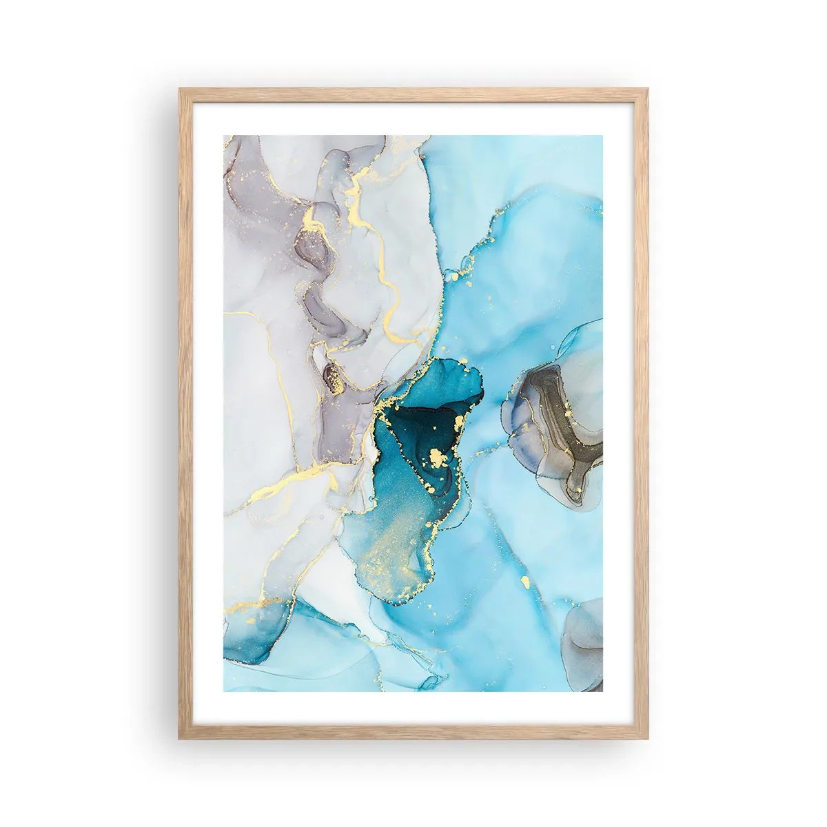 Poster in cornice rovere chiaro - Studio di incontro tra grigio e turchese - 50x70 cm