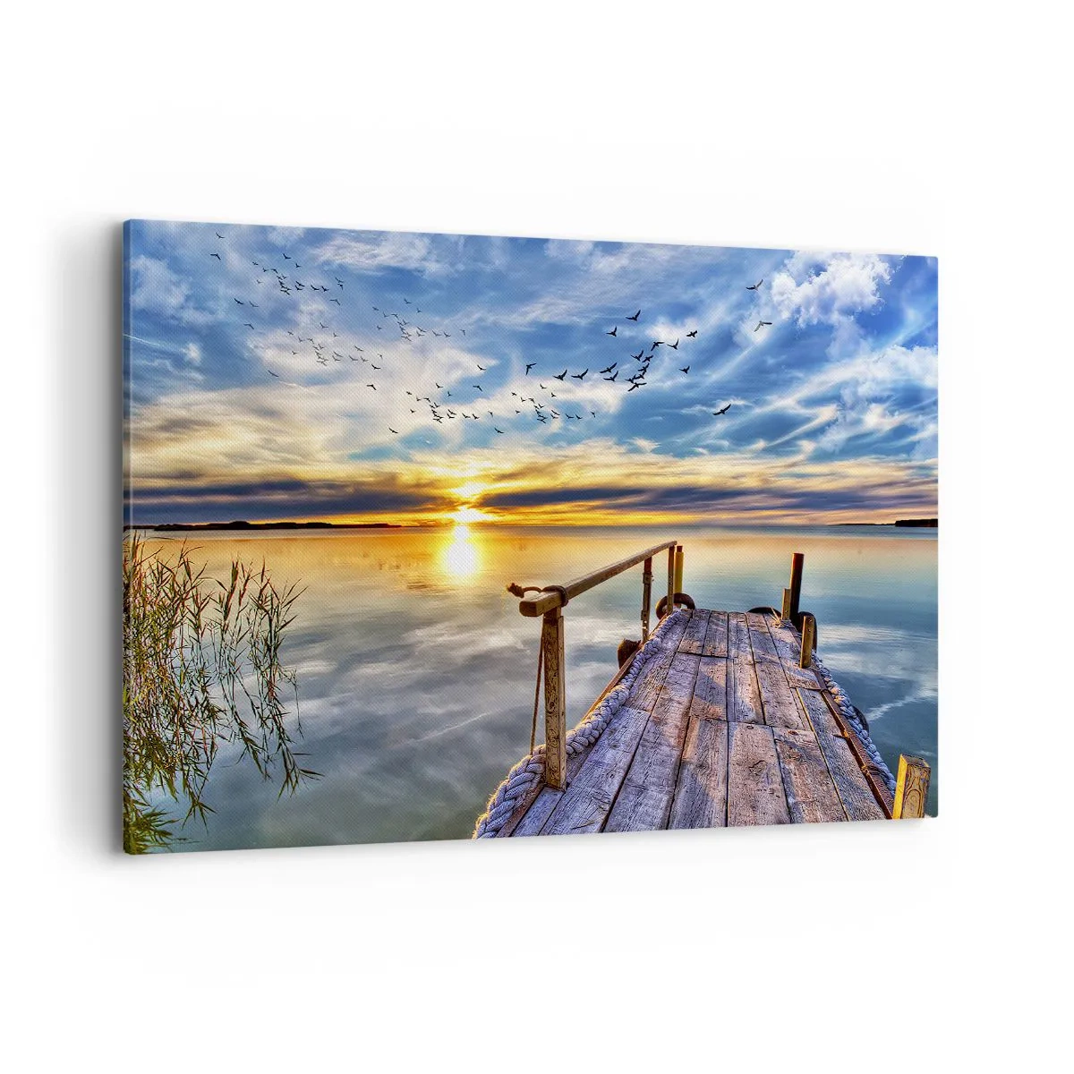 Quadro su tela - Stampe su Tela - Molo di legno sul lago al tramonto - 120x80cm - Il vento è andato a dormire - Decorazione murale moderna per soggiorno e camera da letto ARTTOR