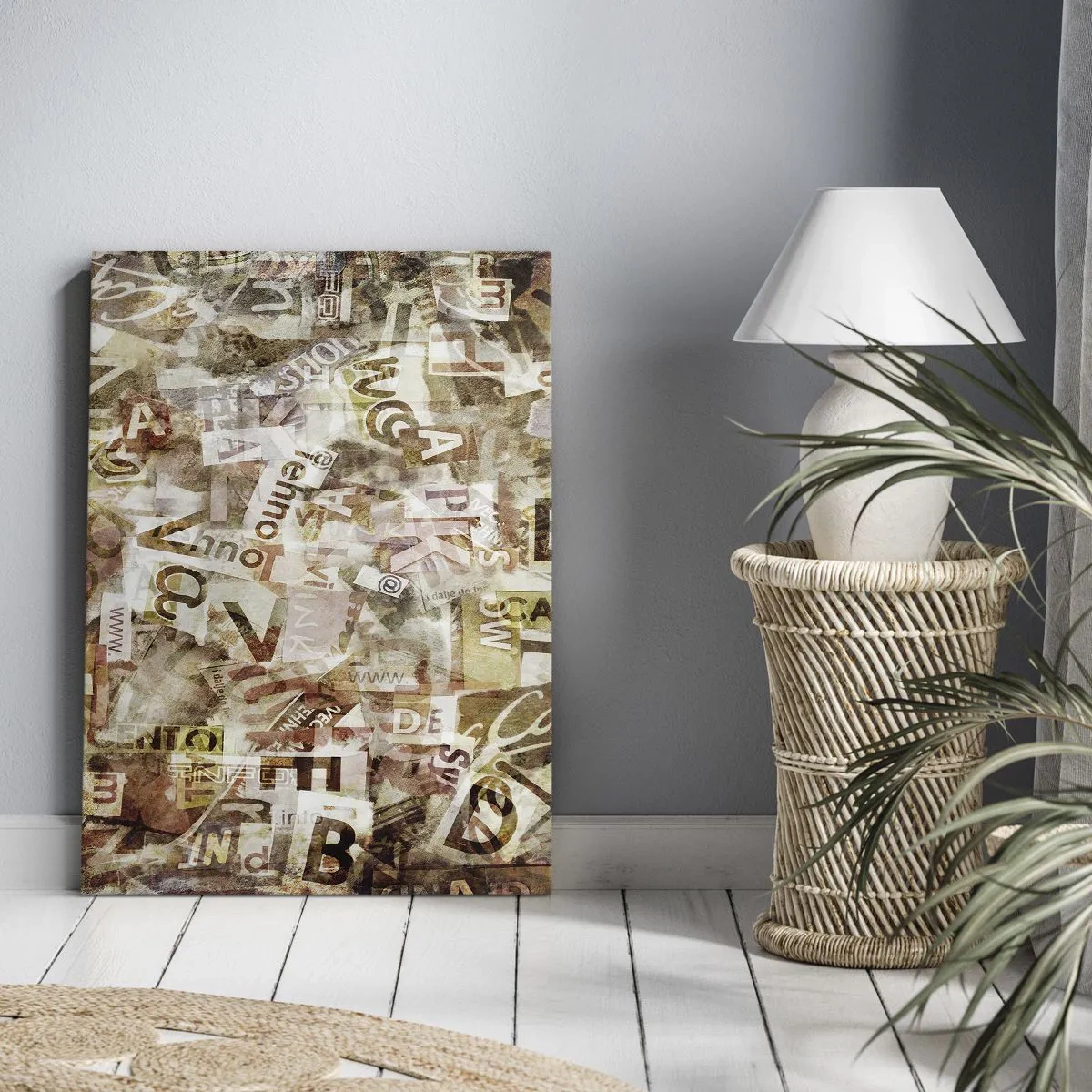 Quadro su tela - Stampe su Tela - Composizione astratta con lettere e frammenti di testo - 70x100cm - Unificando le chiacchiere - Decorazione murale moderna per soggiorno e camera da letto ARTTOR