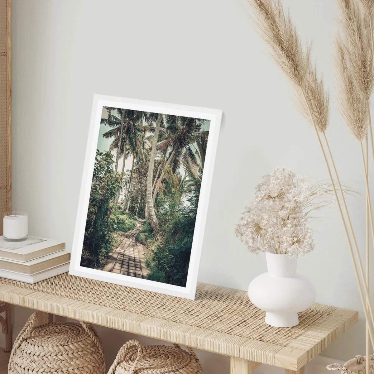 Poster in cornice bianca - Il viale delle palme - 70x100 cm