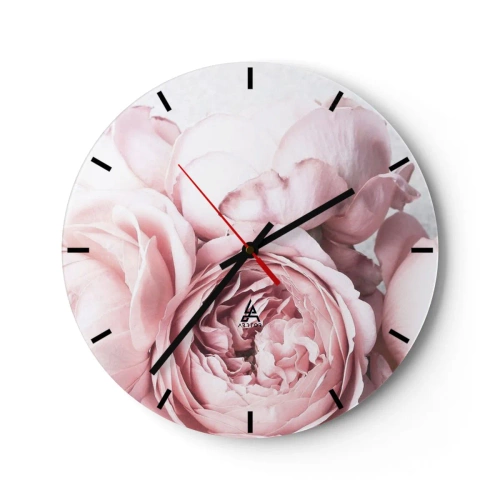 Orologio da parete - Orologio in Vetro - Delicate peonie rosa in primo piano - 30x30cm - Per i romantici - Decorazione murale moderna per soggiorno, cucina e camera da letto ARTTOR