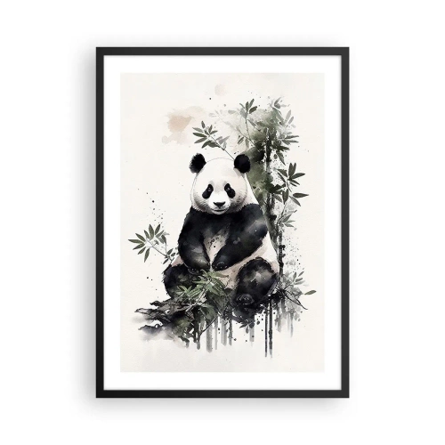Poster in cornice nera - Panda acquerello circondato da foglie di bambù - 50x70cm - Saluti dalla Cina - Decorazione murale moderna per soggiorno e camera da letto ARTTOR