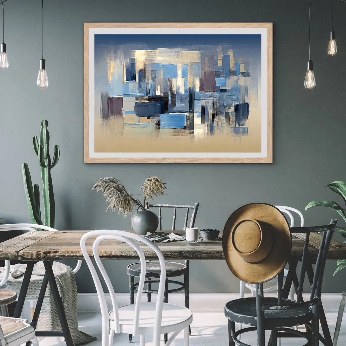 Poster in cornice rovere chiaro - Struttura blu - 70x50 cm