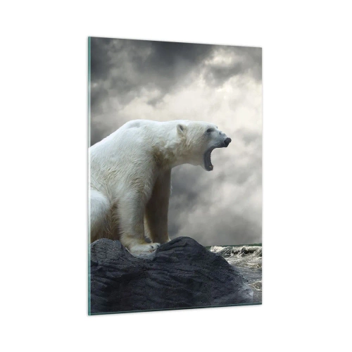 Quadro su vetro - Un orso polare contro un cielo tempestoso - 50x70cm - Il re solitario dell'Artide - Decorazione murale moderna per soggiorno e camera da letto ARTTOR