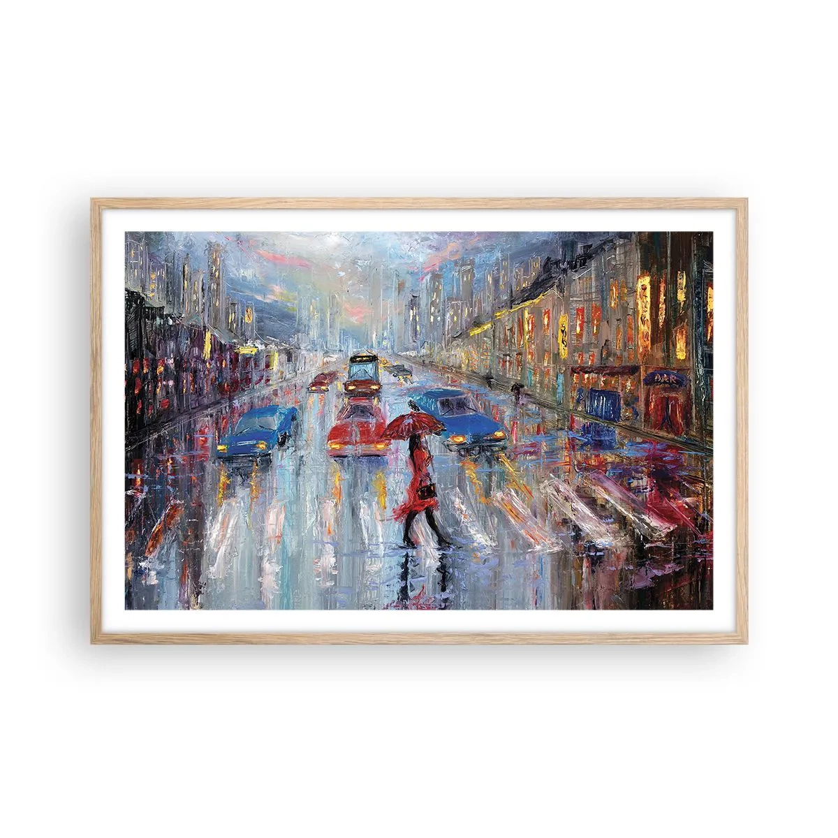 Poster in cornice rovere chiaro - Pomeriggio di pioggia in città - 91x61 cm