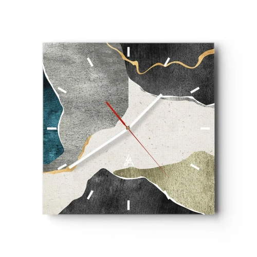 Orologio da parete - Orologio in Vetro - Forme geometriche nei toni del grigio, verde e oro - 30x30cm - Composizione mosaico con filo d'oro - Decorazione murale moderna per soggiorno e camera da letto ARTTOR