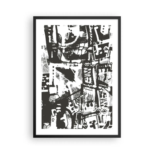 Poster in cornice nera - Grafica astratta in bianco e nero con forme geometriche - 50x70cm - Ordine o caos? - Decorazione murale moderna per soggiorno e camera da letto ARTTOR