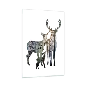 Quadro su vetro - Paesaggio forestale nelle sagome dei cervi - 80x120cm - Foto di famiglia - Decorazione murale moderna per soggiorno e camera da letto ARTTOR