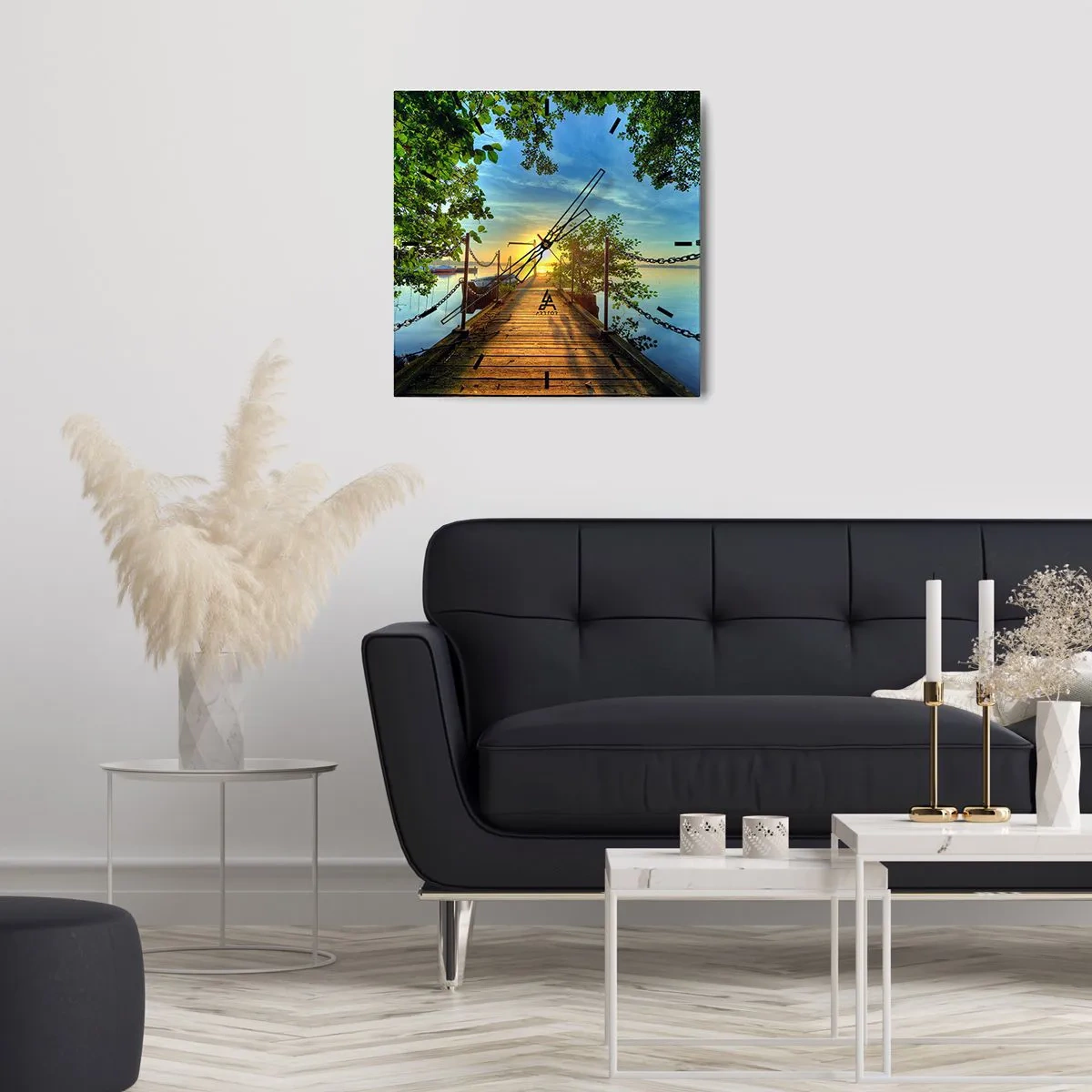 Orologio da parete - Orologio in Vetro - Tramonto sul lago - 40x40 cm