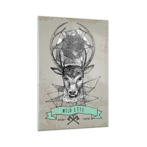 Quadro su vetro - Geometria di cervo in stile vintage con scritta Wild Life - 70x100cm - La visione di Sant'Uberto - Decorazione murale moderna per soggiorno e camera da letto ARTTOR