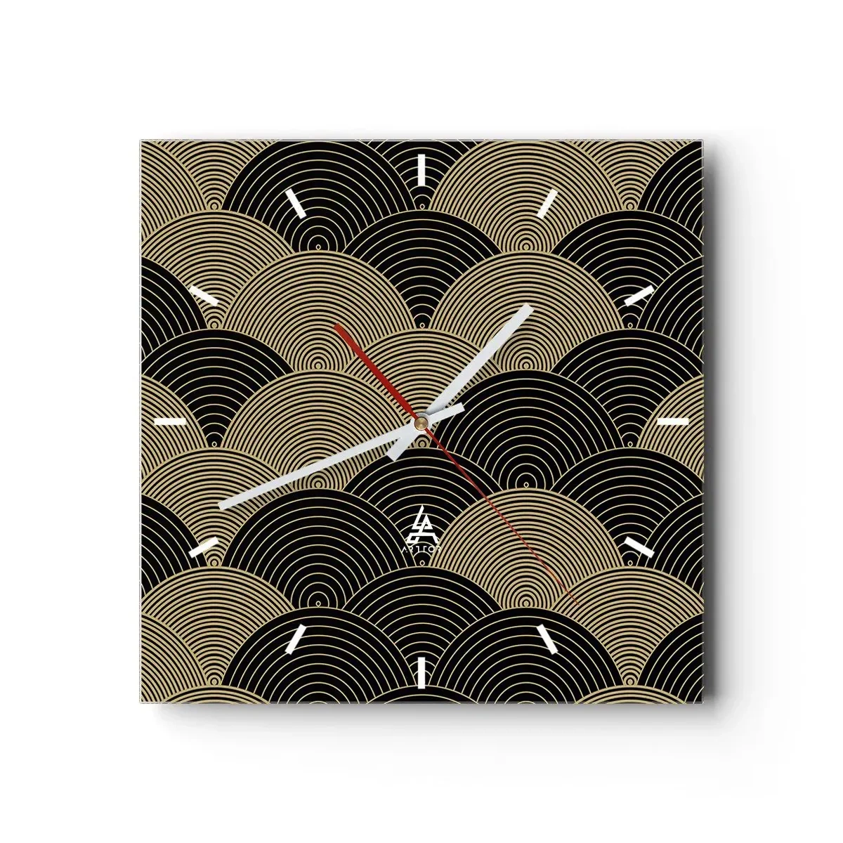 Orologio da parete - Orologio in Vetro - Motivo Art Déco con semicerchi e linee dorate - 30x30cm - Unità nella molteplicità - Decorazione murale moderna per soggiorno e camera da letto ARTTOR