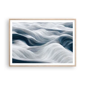 Poster in cornice rovere chiaro - Onde bianche e blu - 100x70 cm
