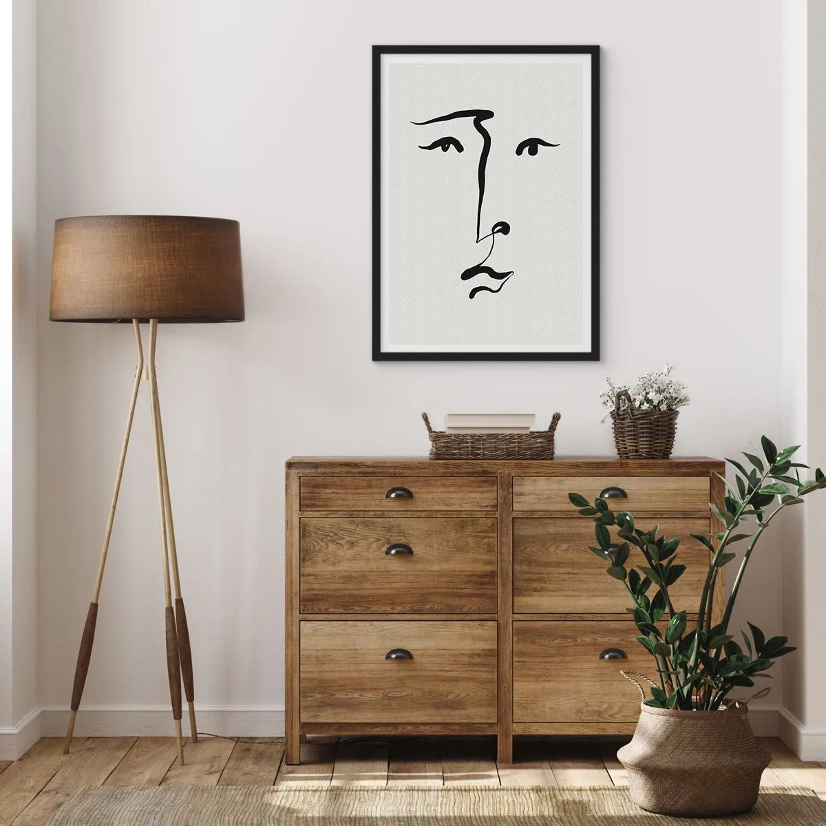 Poster in cornice nera - Illustrazione minimalista del viso in una sola pennellata - 50x70cm - Ritratto con un tratto solo - Decorazione murale moderna per soggiorno e camera da letto ARTTOR
