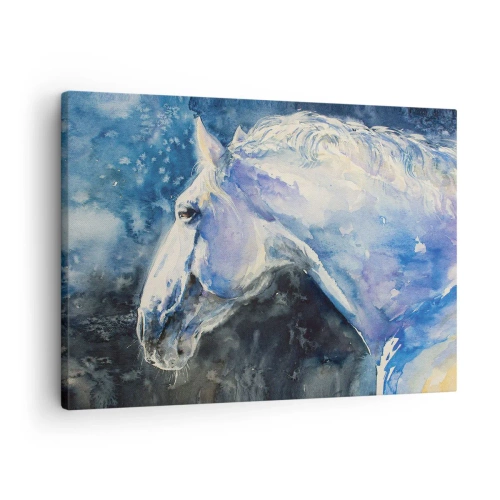 Quadro su tela - Stampe su Tela - Ritratto di un cavallo nei toni del blu con effetto acquerello pittorico. - 70x50cm - Ritratto in luce blu - Decorazione murale moderna per soggiorno e camera da letto ARTTOR