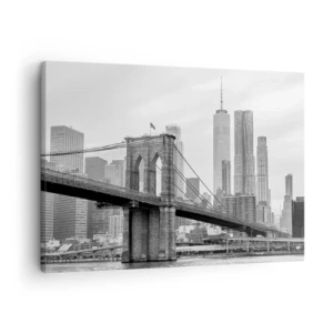 Quadro su tela - Stampe su Tela - Ponte di Brooklyn con i grattacieli di New York sullo sfondo - 70x50cm - Atmosfera di New York - Decorazione murale moderna per soggiorno e camera da letto ARTTOR