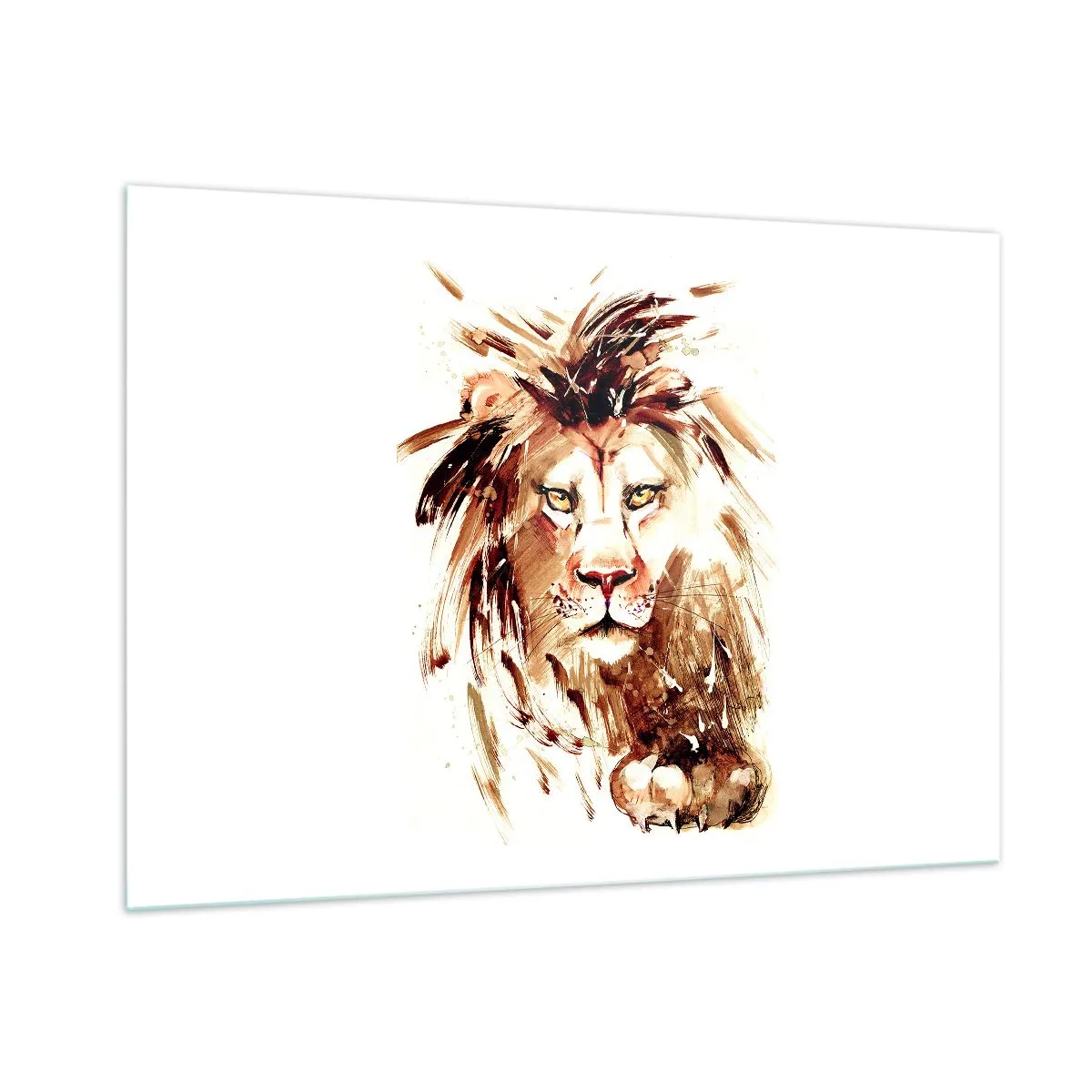 Quadro su vetro - Ritratto ad acquerello di un leone su sfondo bianco - 100x70cm - Forza e dignità - Decorazione murale moderna per soggiorno e camera da letto ARTTOR