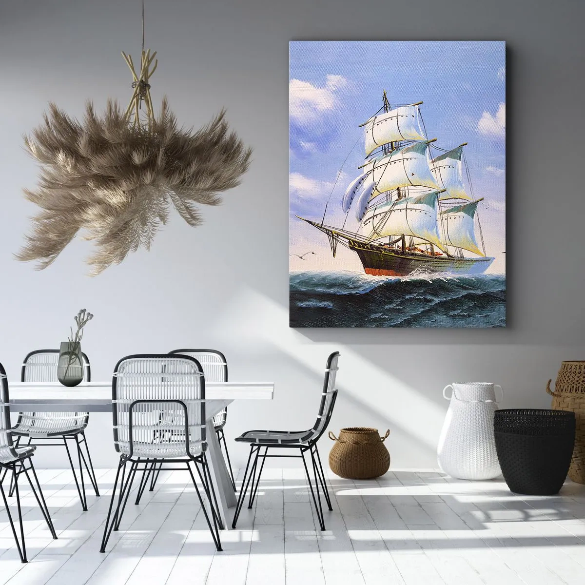 Quadro su tela - Stampe su Tela - Una nave a vela in mare aperto sotto un cielo azzurro - 50x70cm - Con orgoglio nel vento - Decorazione murale moderna per soggiorno e camera da letto ARTTOR