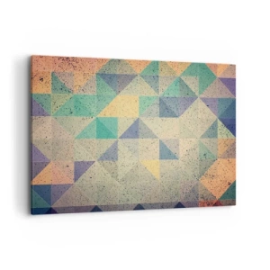 Quadro su tela - Stampe su Tela - Una composizione colorata di triangoli geometrici in tonalità pastello. - 120x80cm - La repubblica dei triangoli - Decorazione murale moderna per soggiorno e camera da letto ARTTOR