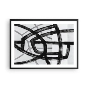 Poster in cornice nera - Linee astratte in bianco e nero che si intersecano su uno sfondo chiaro - 70x50cm - Costruendo la profondità - Decorazione murale moderna per soggiorno e camera da letto ARTTOR