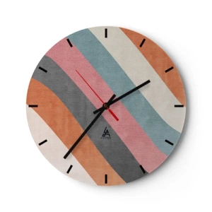 Orologio da parete - Orologio in Vetro - Strisce colorate in tonalità pastello disposte in diagonale - 30x30cm - Composizione diagonale: movimento - Decorazione murale moderna per soggiorno, cucina e camera da letto ARTTOR