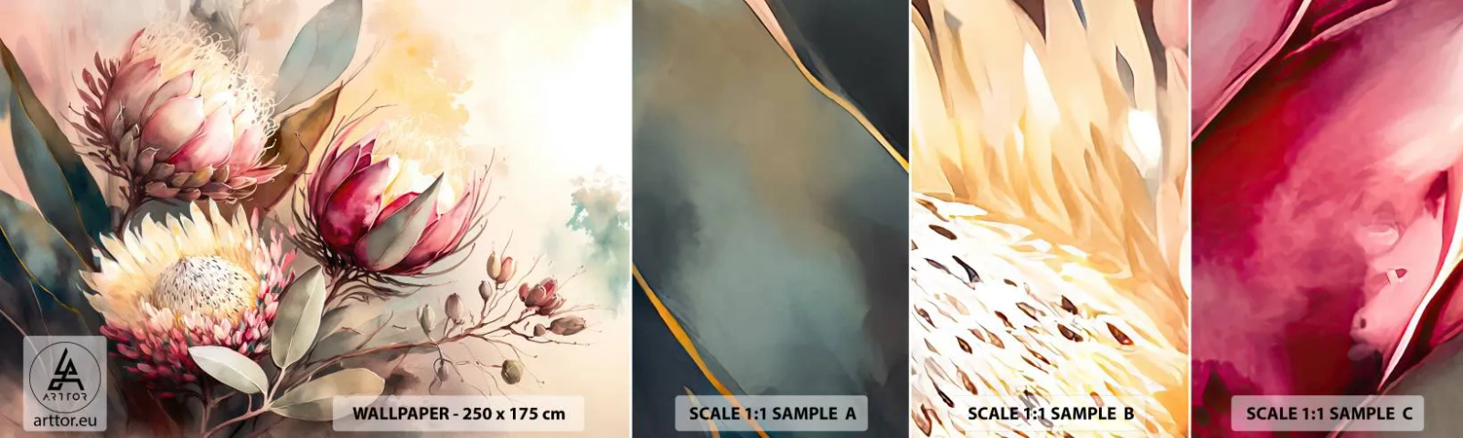 Campione di Fotomurale Adesivo Deluxe Sticker - Di profilo e di fronte - Fiori, Art Deco, Botanica - 100x30 cm