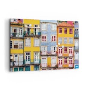 Quadro su tela - Stampe su Tela - Facciate colorate di case popolari nel paesaggio urbano - 100x70cm - I colori della città vecchia - Decorazione murale moderna per soggiorno e camera da letto ARTTOR