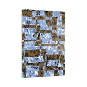 Quadro su vetro - Astrazione geometrica con sfumature di blu e marrone - 50x70cm - Carta ritagliata - Decorazione murale moderna per soggiorno e camera da letto ARTTOR