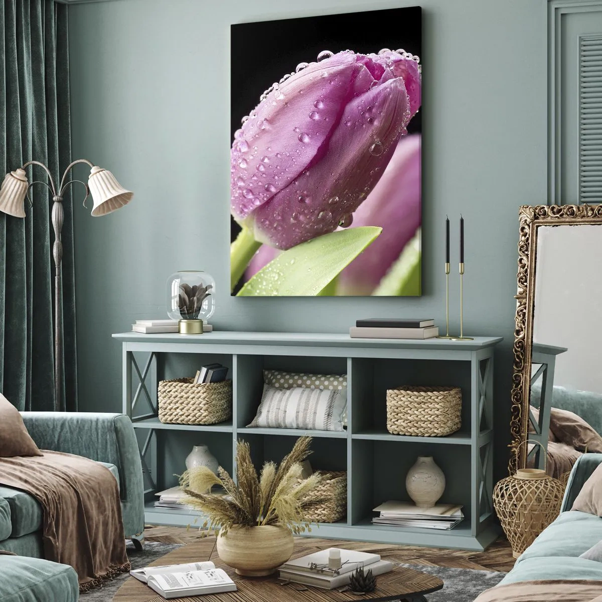 Quadro su tela - Stampe su Tela - Sogno lilla nella rugiada - 55x100 cm