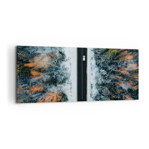 Quadro su tela - Stampe su Tela - Tagliando la foresta invernale - 100x40 cm