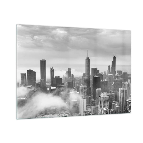 Quadro su vetro - Panorama della città con grattacieli in bianco e nero - 100x70cm - Paesaggio americano - Decorazione murale moderna per soggiorno e camera da letto ARTTOR
