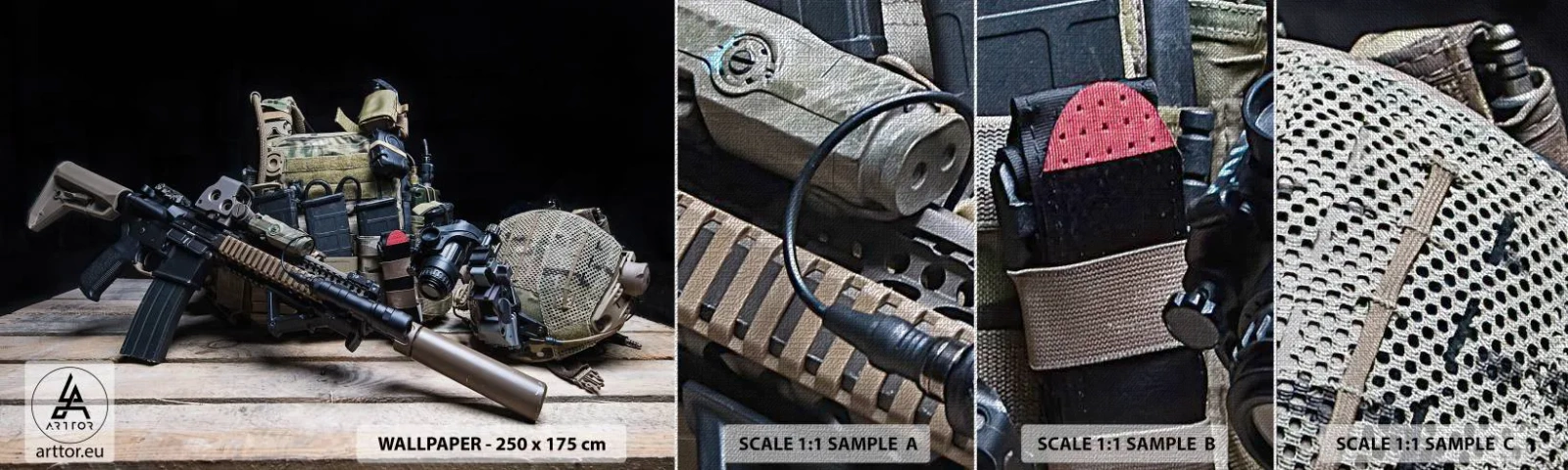 Campione di Fotomurale Premium Canvas - Riposo! - Militare, Fucile, Arma - 100x30 cm