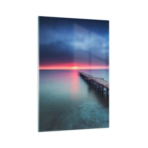 Quadro su vetro - Un molo di legno che conduce direttamente al mare al tramonto - 70x100cm - Tra il cielo e la terra - Decorazione murale moderna per soggiorno e camera da letto ARTTOR