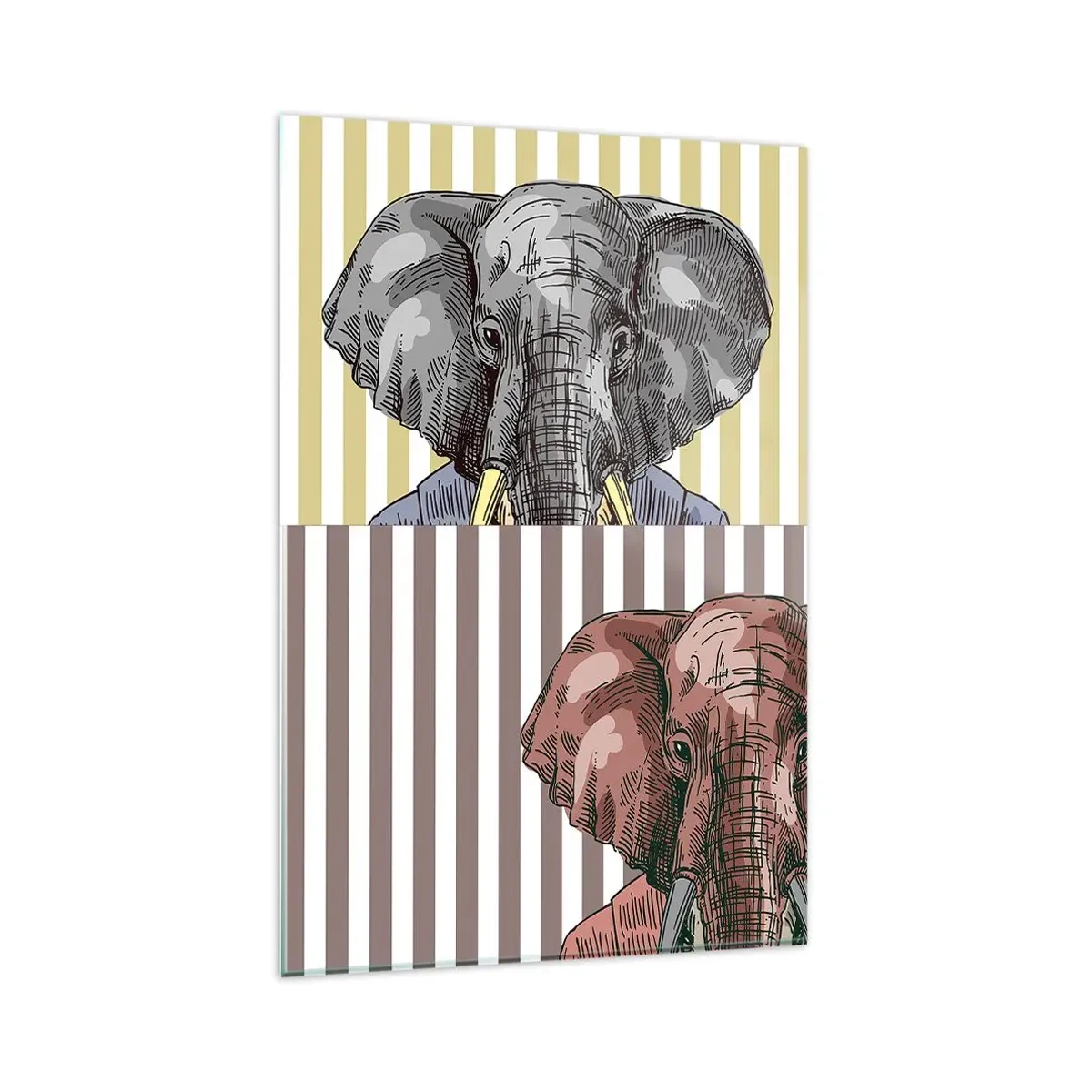 Quadro su vetro - Un elefante in abito su uno sfondo di strisce beige - 80x120cm - Elegante di natura - Decorazione murale moderna per soggiorno e camera da letto ARTTOR